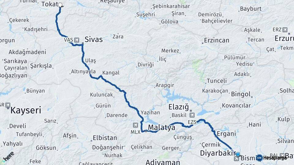 Diyarbakır Tokat Arası Kaç Km - Yol Haritası