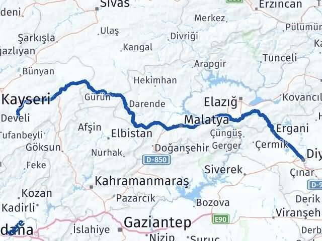 Diyarbakır Tomarza Kayseri Arası Kaç Km - Yol Haritası
