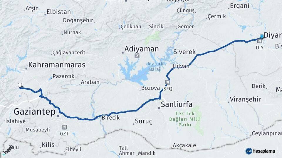 Diyarbakır Türkoğlu Kahramanmaraş Arası Kaç Km - Yol Haritası