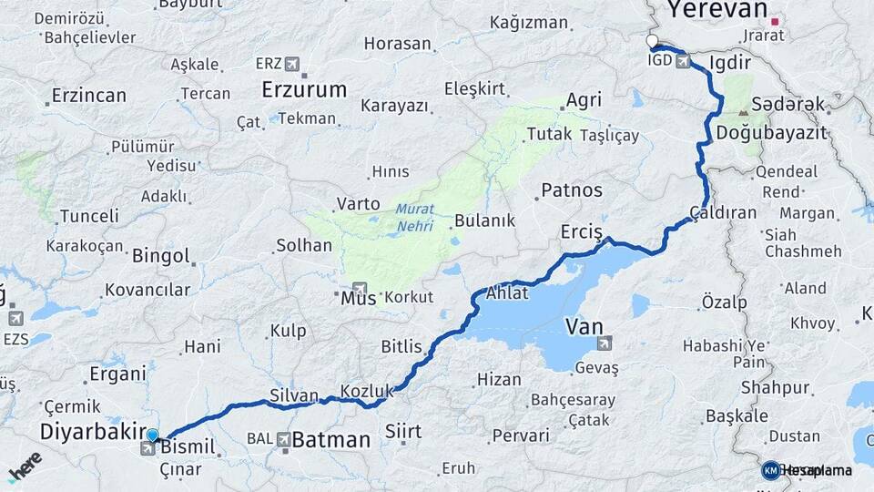 Diyarbakır Tuzluca Iğdır Arası Kaç Km - Yol Haritası