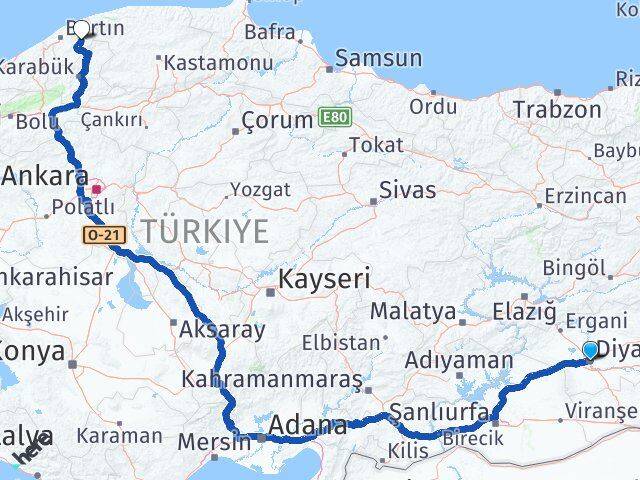 Diyarbakır Ulus Bartın Arası Kaç Km - Yol Haritası