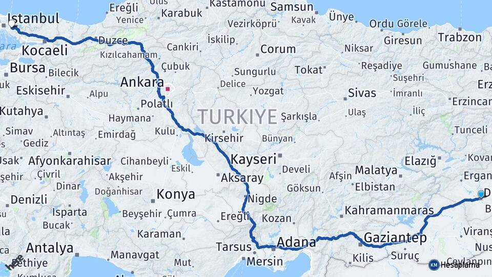 Diyarbakır Ümraniye İstanbul Arası Kaç Km - Yol Haritası