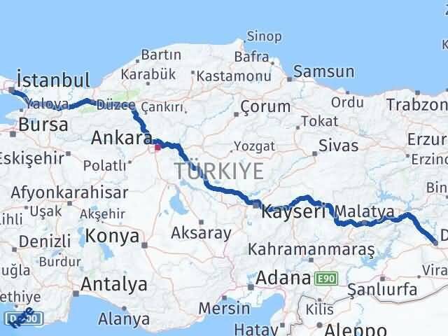 Diyarbakır Üsküdar İstanbul Arası Kaç Km - Yol Haritası