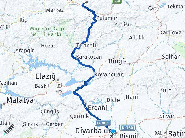 Diyarbakır Üzümlü Erzincan Arası Kaç Km - Yol Haritası