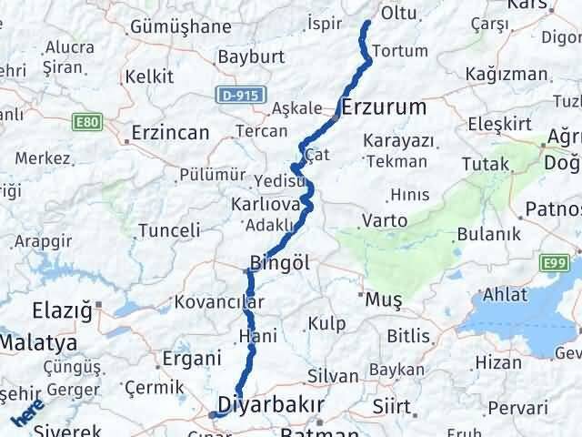 Diyarbakır Uzundere Erzurum Arası Kaç Km - Yol Haritası