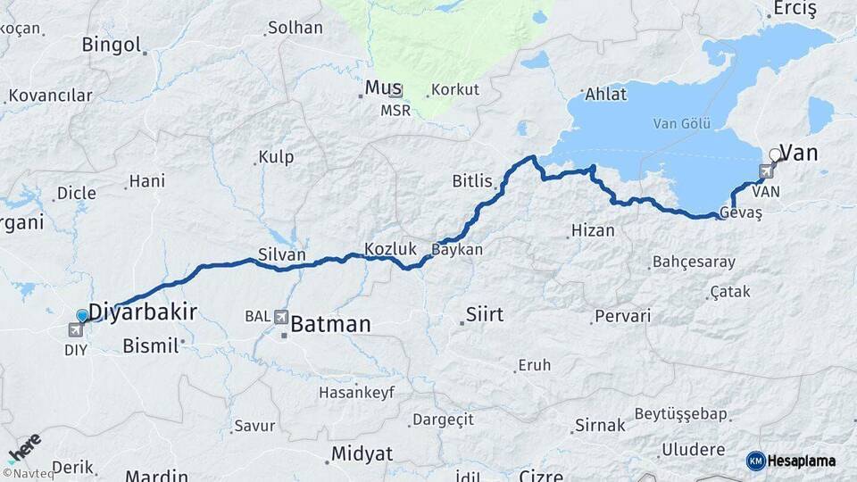 Diyarbakır Van Arası Kaç Km - Yol Haritası