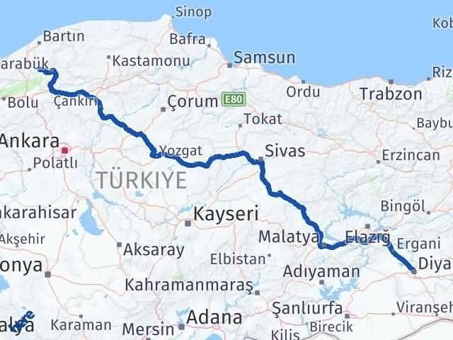 Diyarbakır Yenice Karabük Arası Kaç Km - Yol Haritası