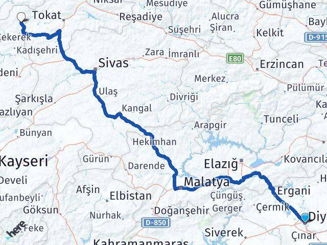 Diyarbakır Zile Tokat Arası Kaç Km - Yol Haritası
