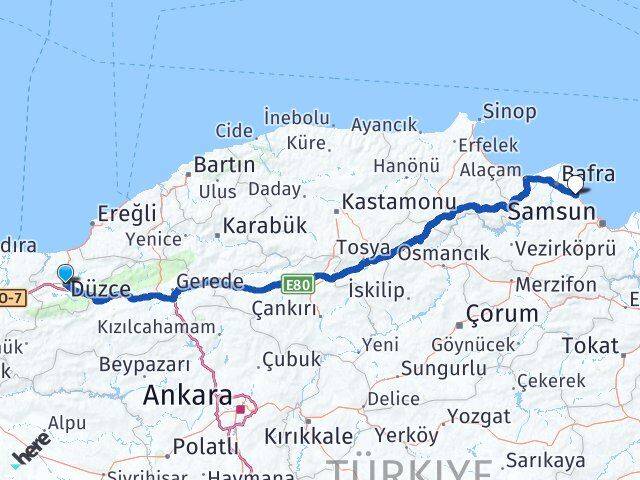Düzce 19 Mayıs Samsun Arası Kaç Km - Yol Haritası