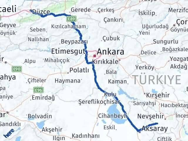 Düzce Acıgöl Nevşehir Arası Kaç Km - Yol Haritası