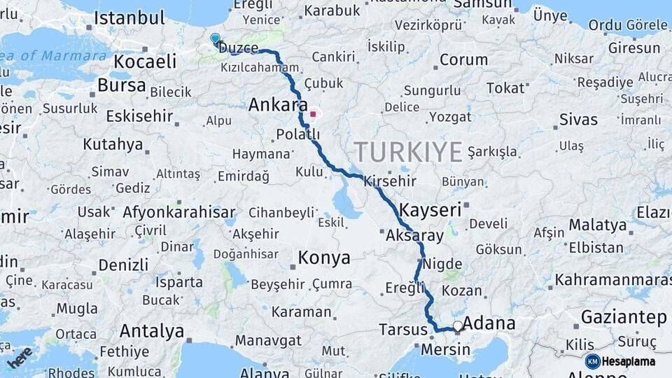 Düzce Adana Arası Kaç Km - Yol Haritası