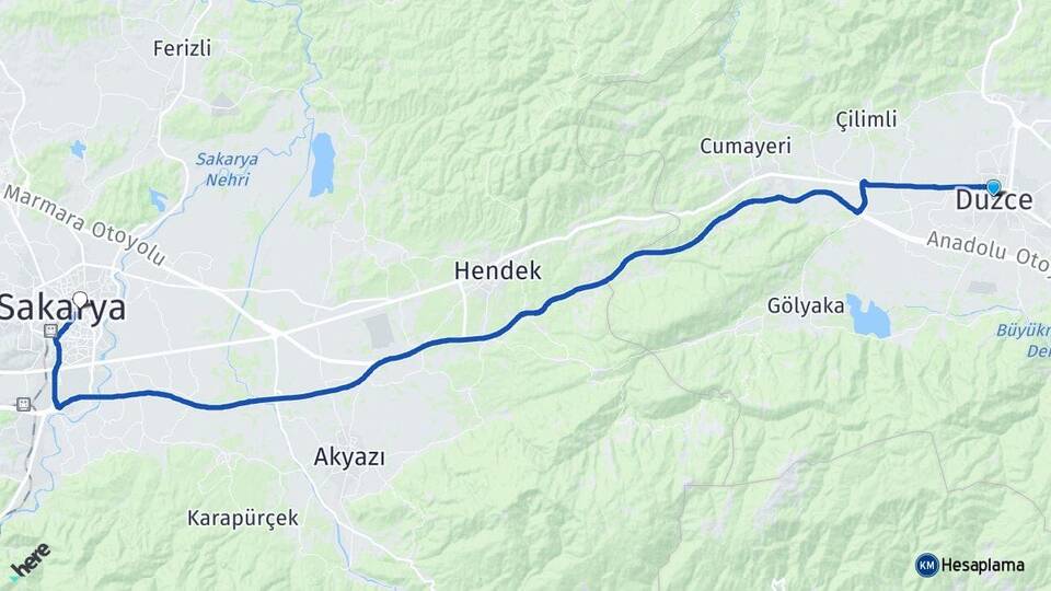 Düzce Adapazarı Sakarya Arası Kaç Km - Yol Haritası
