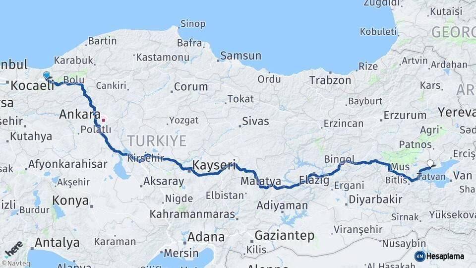 Düzce Adilcevaz Bitlis Arası Kaç Km - Yol Haritası