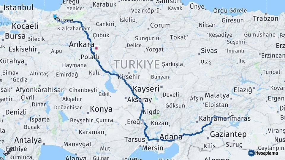 Düzce Adıyaman Arası Kaç Km - Yol Haritası