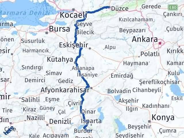Düzce Ağlasun Burdur Arası Kaç Km - Yol Haritası
