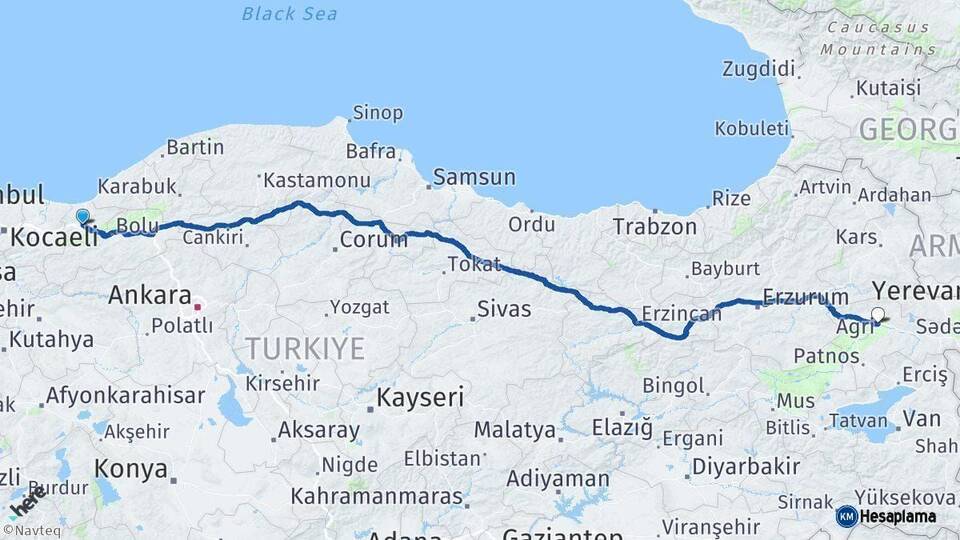 Düzce Ağrı Arası Kaç Km - Yol Haritası