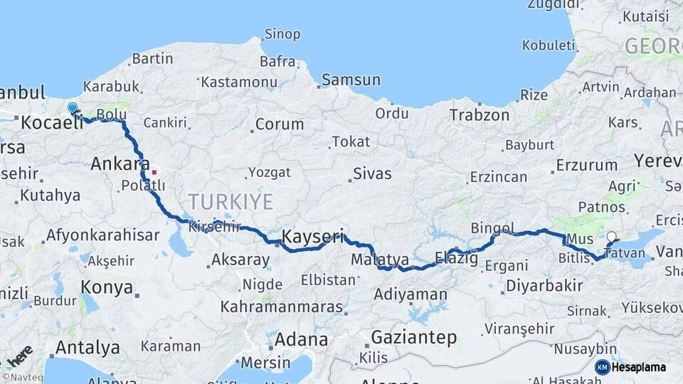 Düzce Ahlat Bitlis Arası Kaç Km - Yol Haritası
