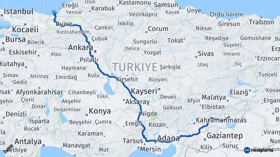Düzce Akçakoca Adıyaman Arası Kaç Km - Yol Haritası