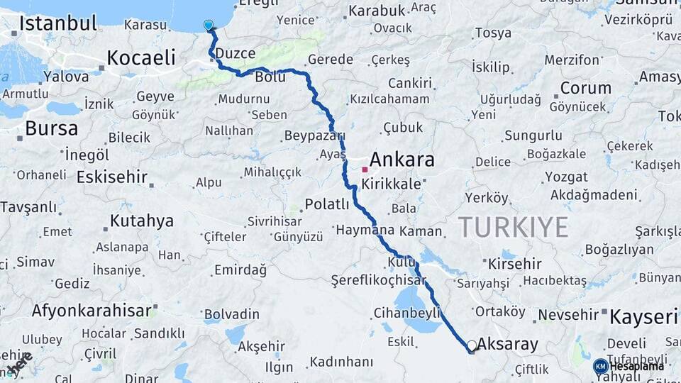 Düzce Akçakoca Aksaray Arası Kaç Km - Yol Haritası