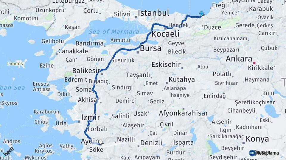 Akçakoca Aydın Arası Kaç Km - Yol Tarifi