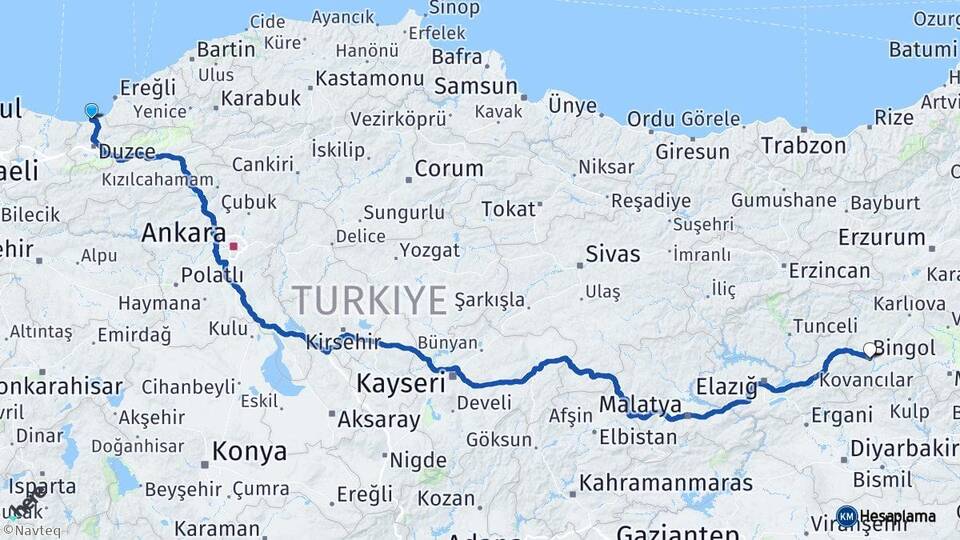 Düzce Akçakoca Bingöl Arası Kaç Km - Yol Haritası