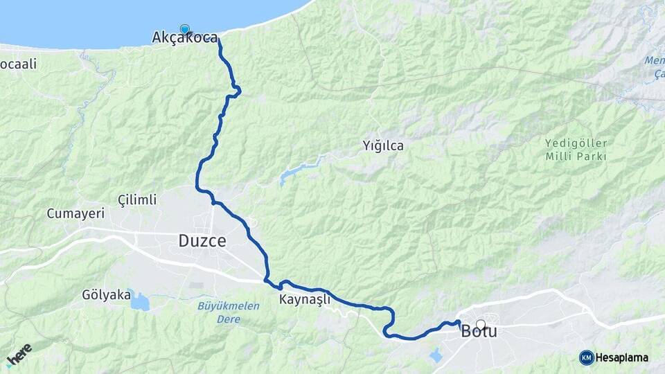 Düzce Akçakoca Bolu Arası Kaç Km - Yol Haritası