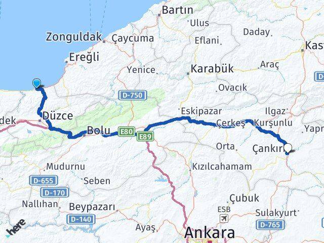 Düzce Akçakoca Çankırı Arası Kaç Km - Yol Haritası