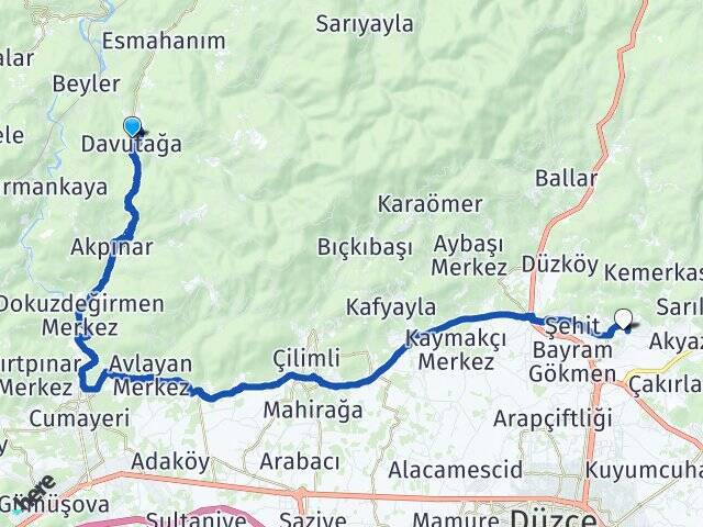 Davutağa Düzce Üniversitesi Arası Kaç Km - Yol Tarifi