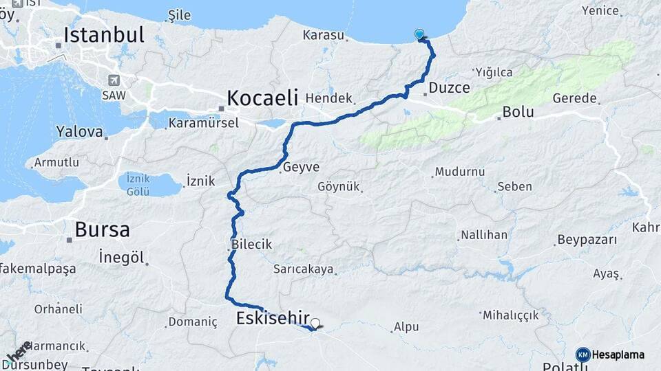Akçakoca Eskişehir Arası Kaç Km - Yol Tarifi