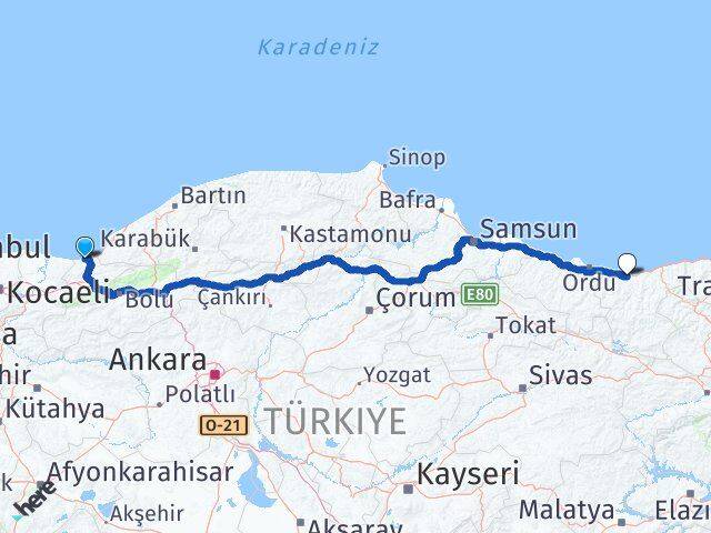Düzce Akçakoca Giresun Arası Kaç Km - Yol Haritası