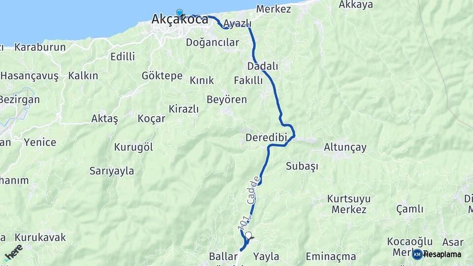 Düzce Akçakoca Kabalak Arası Kaç Km - Yol Haritası