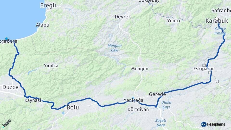 Düzce Akçakoca Karabük Arası Kaç Km - Yol Haritası