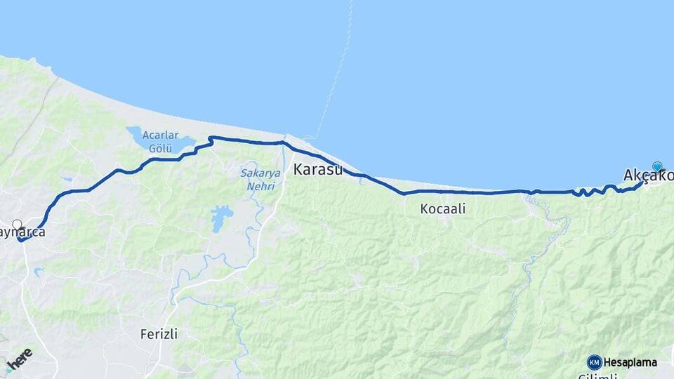 Düzce Akçakoca Kaynarca Sakarya Arası Kaç Km - Yol Haritası