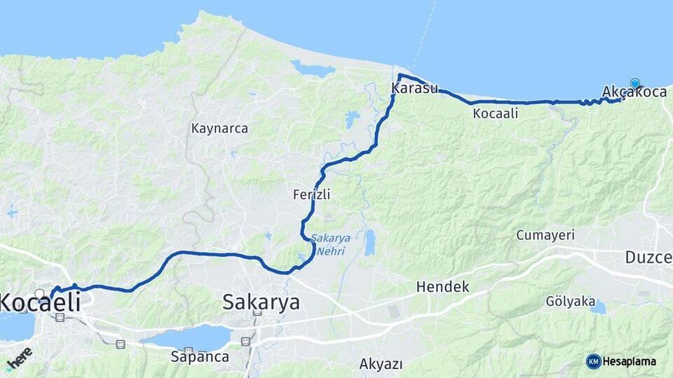 Düzce Akçakoca Kocaeli Arası Kaç Km - Yol Haritası