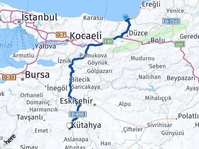 Düzce Akçakoca Kütahya Arası Kaç Km - Yol Haritası