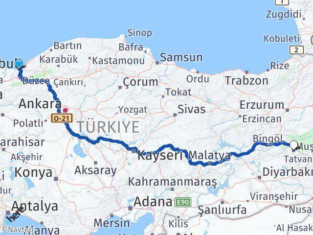 Düzce Akçakoca Muş Arası Kaç Km - Yol Haritası