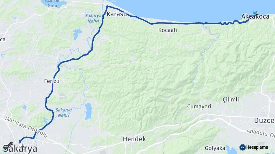 Düzce Akçakoca Sakarya Arası Kaç Km - Yol Haritası