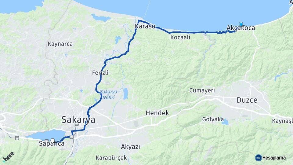 Düzce Akçakoca Sapanca Sakarya Arası Kaç Km - Yol Haritası