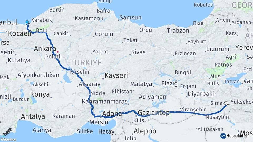 Düzce Akçakoca Şırnak Arası Kaç Km - Yol Haritası