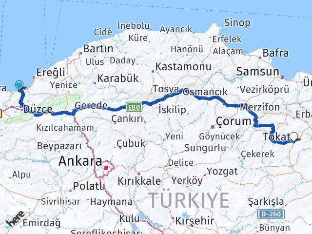 Düzce Akçakoca Tokat Arası Kaç Km - Yol Haritası