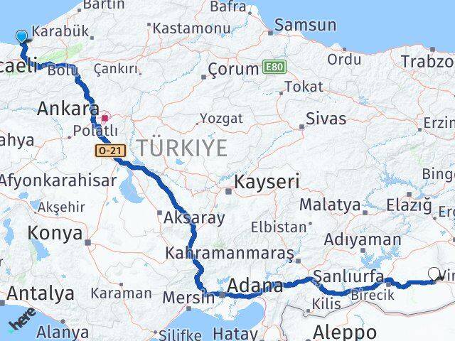 Düzce Akçakoca Viranşehir Şanlıurfa Arası Kaç Km - Yol Haritası