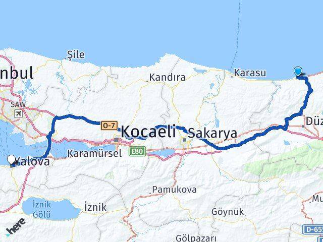 Düzce Akçakoca Yalova Arası Kaç Km - Yol Haritası