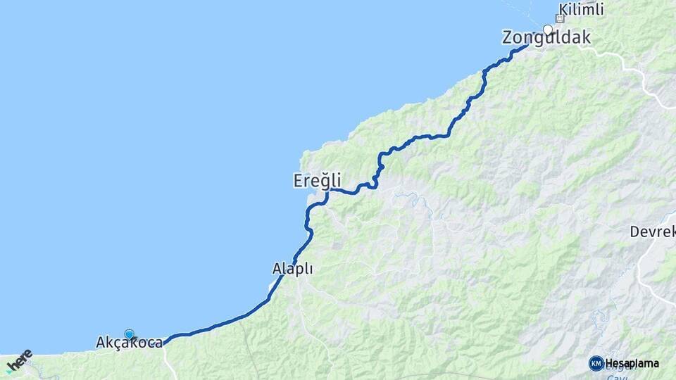 Düzce Akçakoca Zonguldak Arası Kaç Km - Yol Haritası