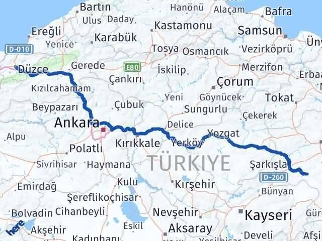 Düzce Altınyayla Sivas Arası Kaç Km - Yol Haritası