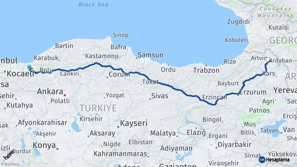 Düzce Ardahan Arası Kaç Km - Yol Haritası