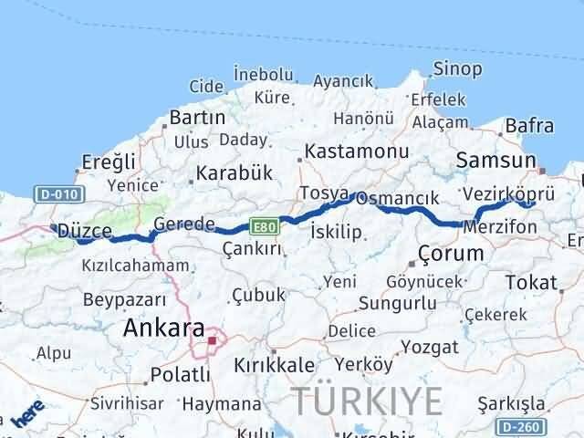 Düzce Asarcık Samsun Arası Kaç Km - Yol Haritası