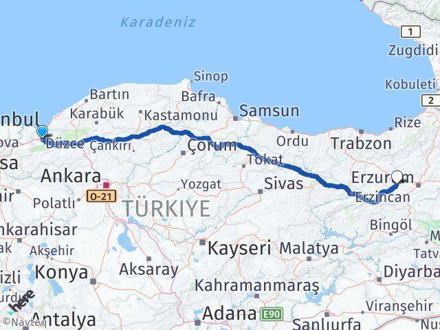 Düzce Aşkale Erzurum Arası Kaç Km - Yol Haritası