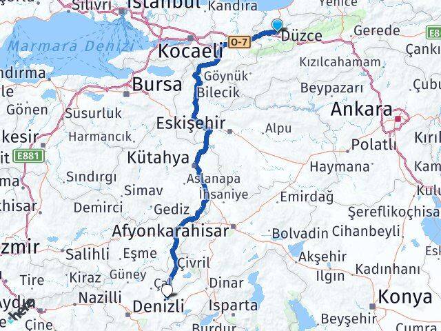 Düzce Baklan Denizli Arası Kaç Km - Yol Haritası