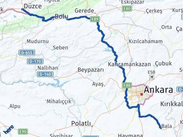 Düzce Bala Ankara Arası Kaç Km - Yol Haritası