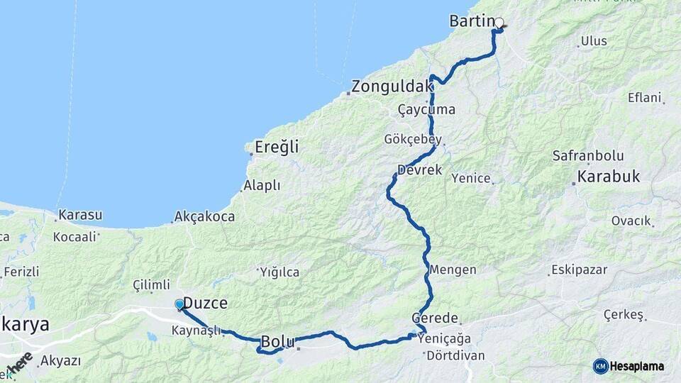 Düzce Bartın Arası Kaç Km - Yol Haritası